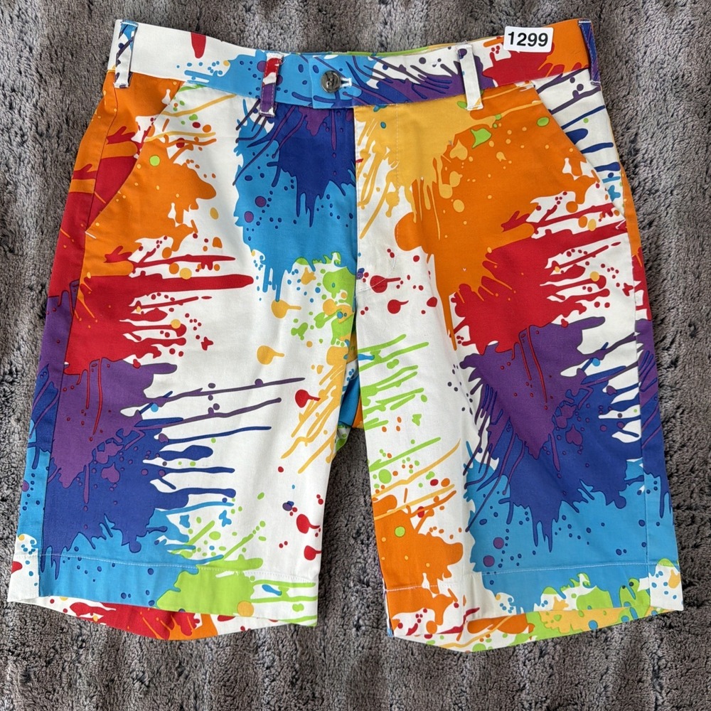 Loudmouth Shorts Men's 32 x 10 Multicolor Paint Splatter Golf Chino Colorful